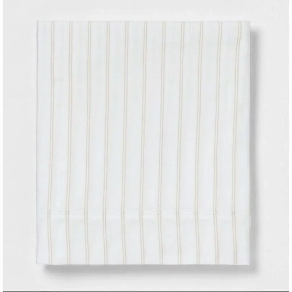 Threshold Full Kaki Striped Bed Flat Top Sheet